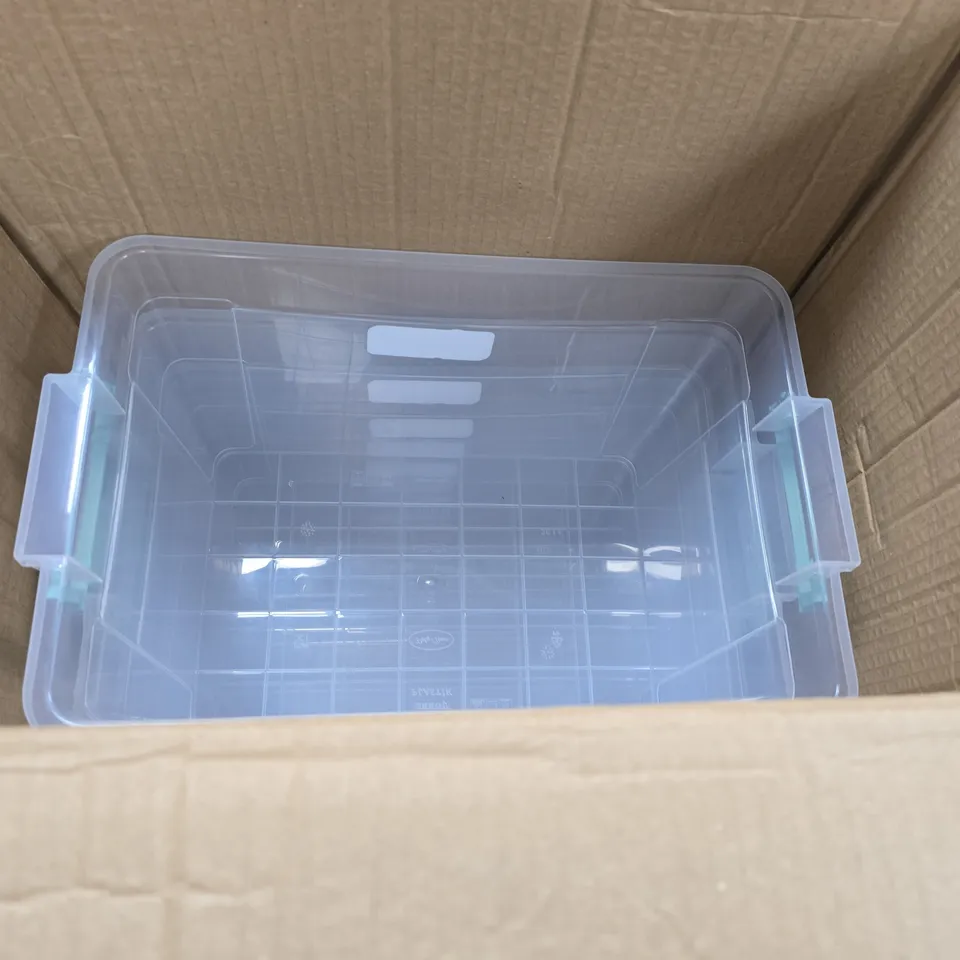 APPROXIMATELY 10 MULTIBOX 20 LITRE CLEAR PLASTIC STORAGE BOXES WITH LIDS