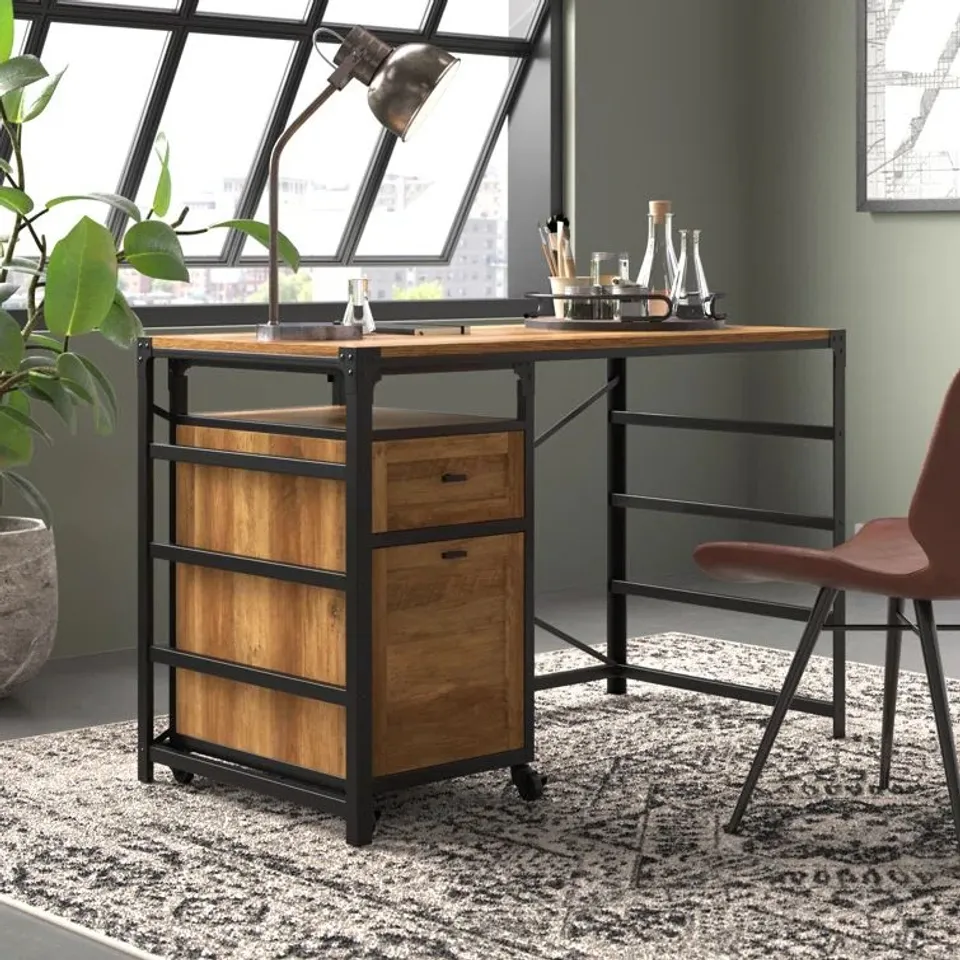 BOXED WITTMER COMPUTER DESK RUSTIC OAK/BLACK