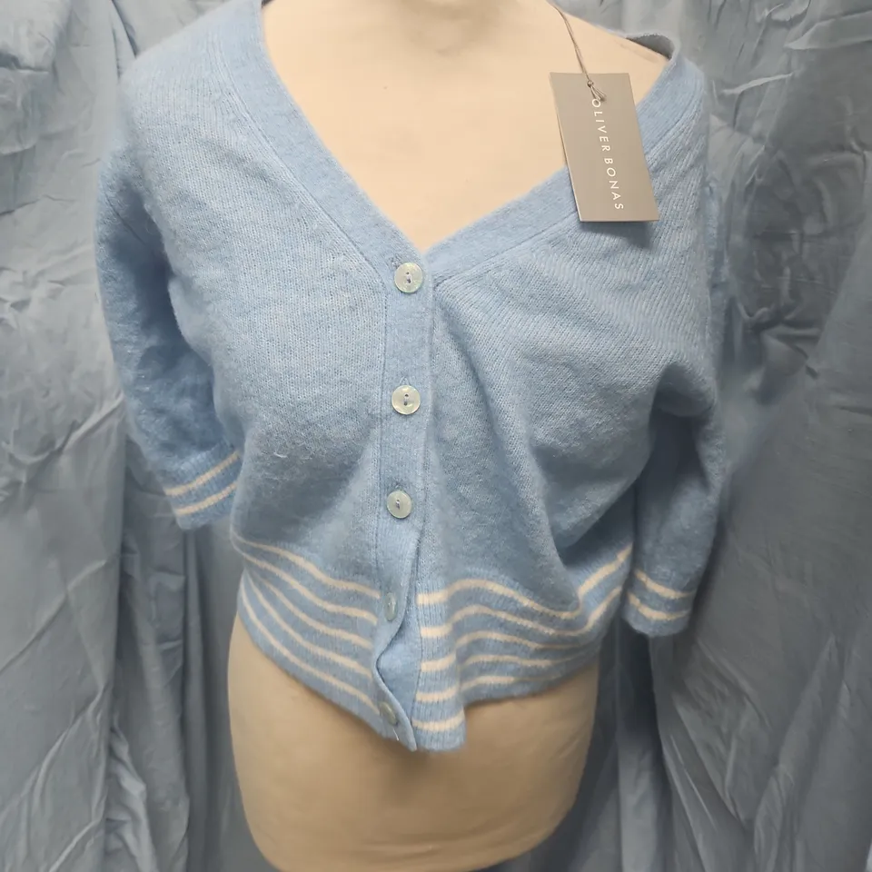 OLIVER BONAS LIGHT BLUE CARDIGAN WITH STRIPE HEM – 8