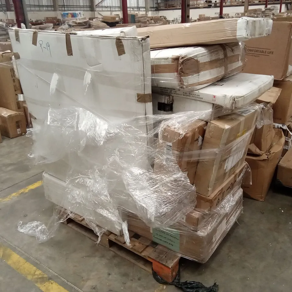 PALLET OF ASSORTED DESIGNER INCOMPLETE OR DAMAGED FURNITURE PARTS AND PIECES 