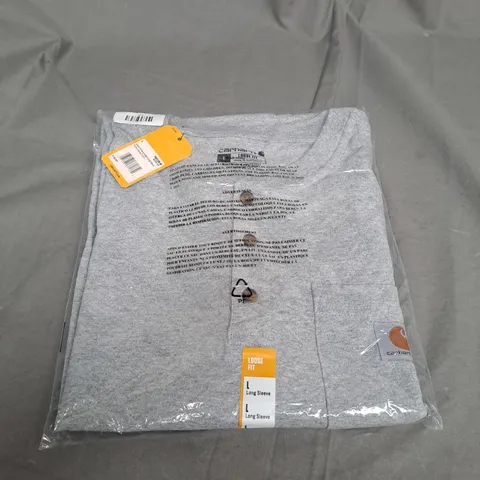 SEALED CARHARTT LIGHT GREY LING SLEEVE T-SHIRT - LARGE