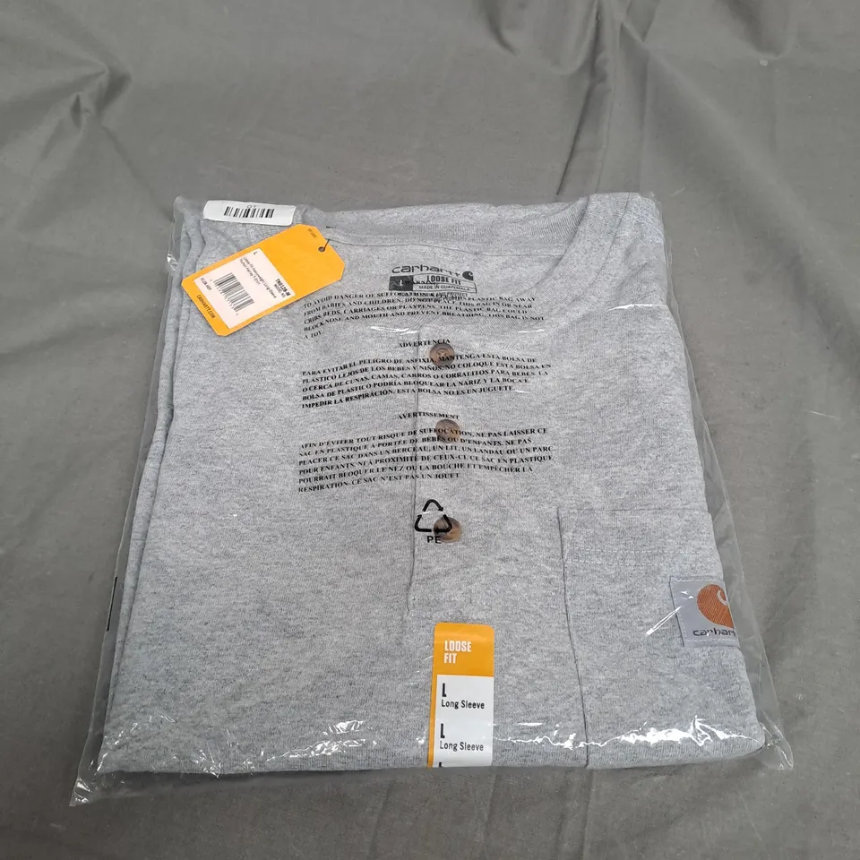 SEALED CARHARTT LIGHT GREY LING SLEEVE T-SHIRT - LARGE