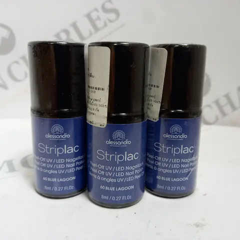 BOX OF APPROX 50 X 8ML ALESSANDRO STRIPLAC PEEL-OFF UV LED NAIL POLISH #60 BLUE LAGOON 