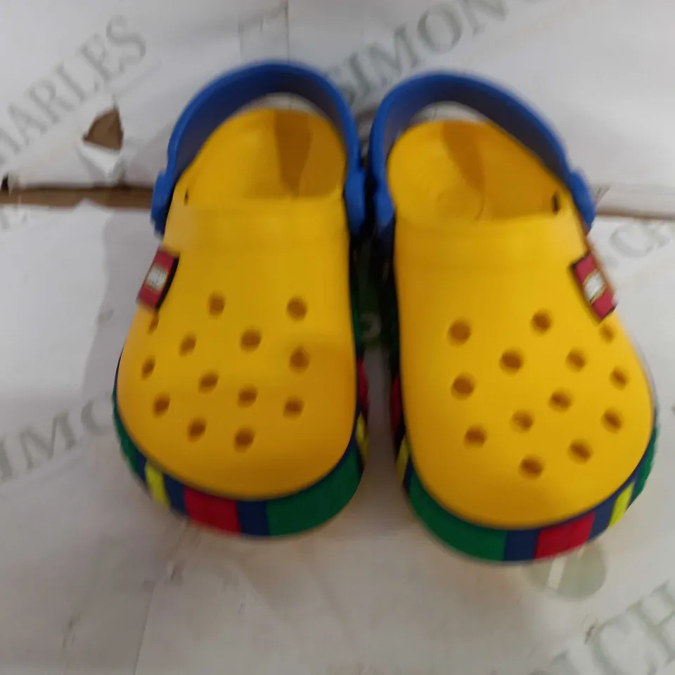 PAIR OF CROCS LEGO THEMED SHOES - YELLOW/MULTICOLOUR - SIZE C 8/9
