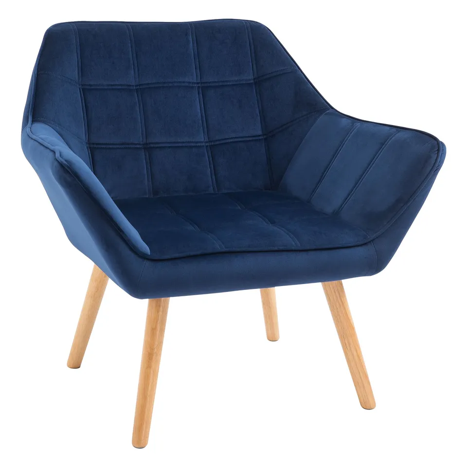 HOMCOM ARMCHAIR ACCENT CHAIR WIDE ARMS SLANTED BACK PADDING STEEL FRAME WOODEN LEGS HOME BEDROOM FURNITURE SEATING BLUE