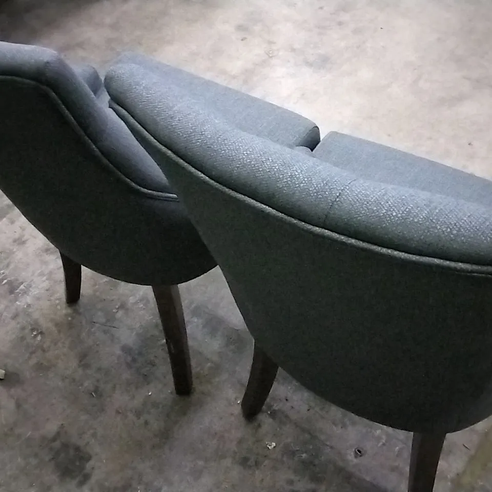 SET OF 2 CHARCOAL GREY FABRIC BUTTONBACK DINING CHAIRS WITH ARMREST AND WOODEN LEGS