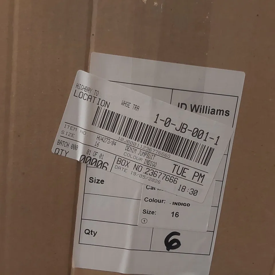 BOX CONTAINING APPROXIMATELY 6x BRAND NEW JD WILLIAMS INDIGO DENIM JUMPSUITS - SIZE 16