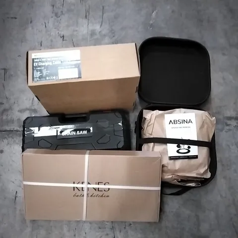 PALLET OF HOUSEHOLD ITEMS TO INCLUDE KITCHEN TAPS, CHAIN SAW EC CHARGING CABLE, WINDOW FILM ECT 