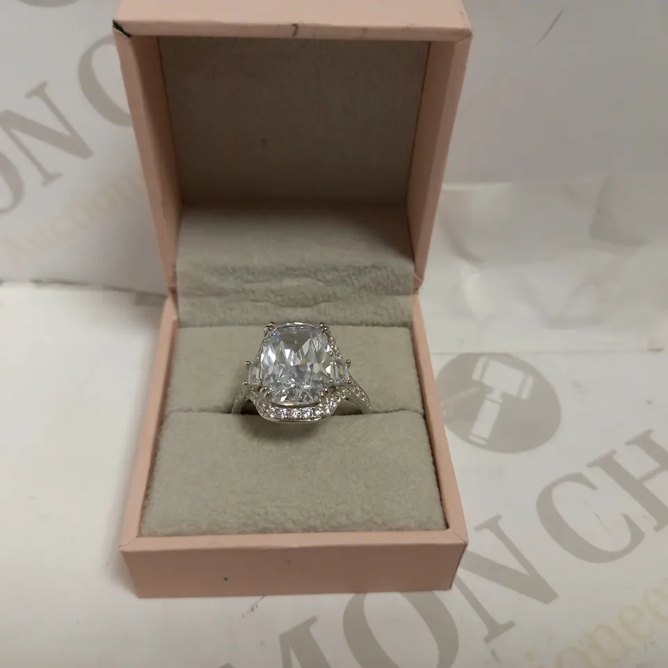 BOXED DIAMONIQUE SILVER EFFECT OVAL CUT RING