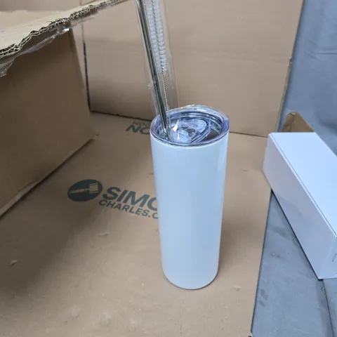 BOX OF APPROXIMATELY 24 WHITE BOTTLES WITH STRAW 