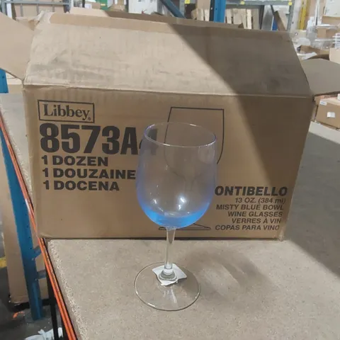 12x BRAND NEW BOXED LIBBEY MONTIBELLO MISTY BLUE BOWL 384ML WINE GLASSES 