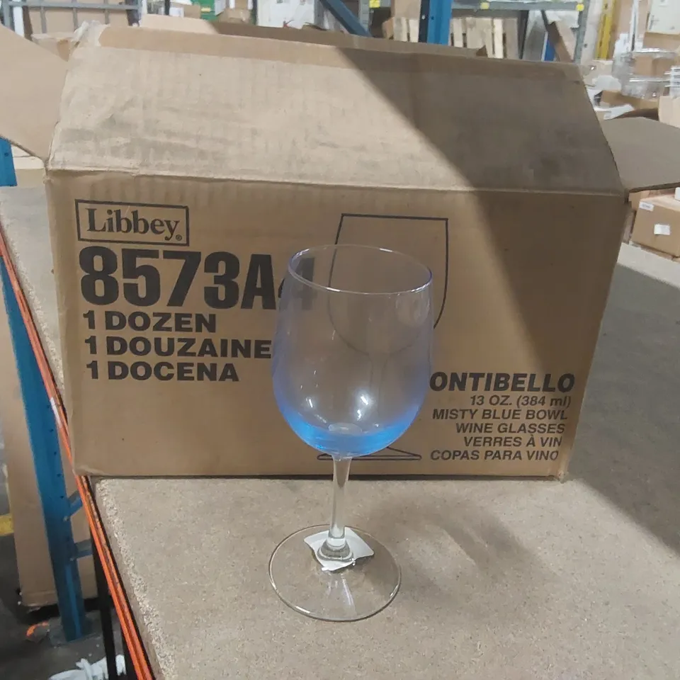 12x BRAND NEW BOXED LIBBEY MONTIBELLO MISTY BLUE BOWL 384ML WINE GLASSES