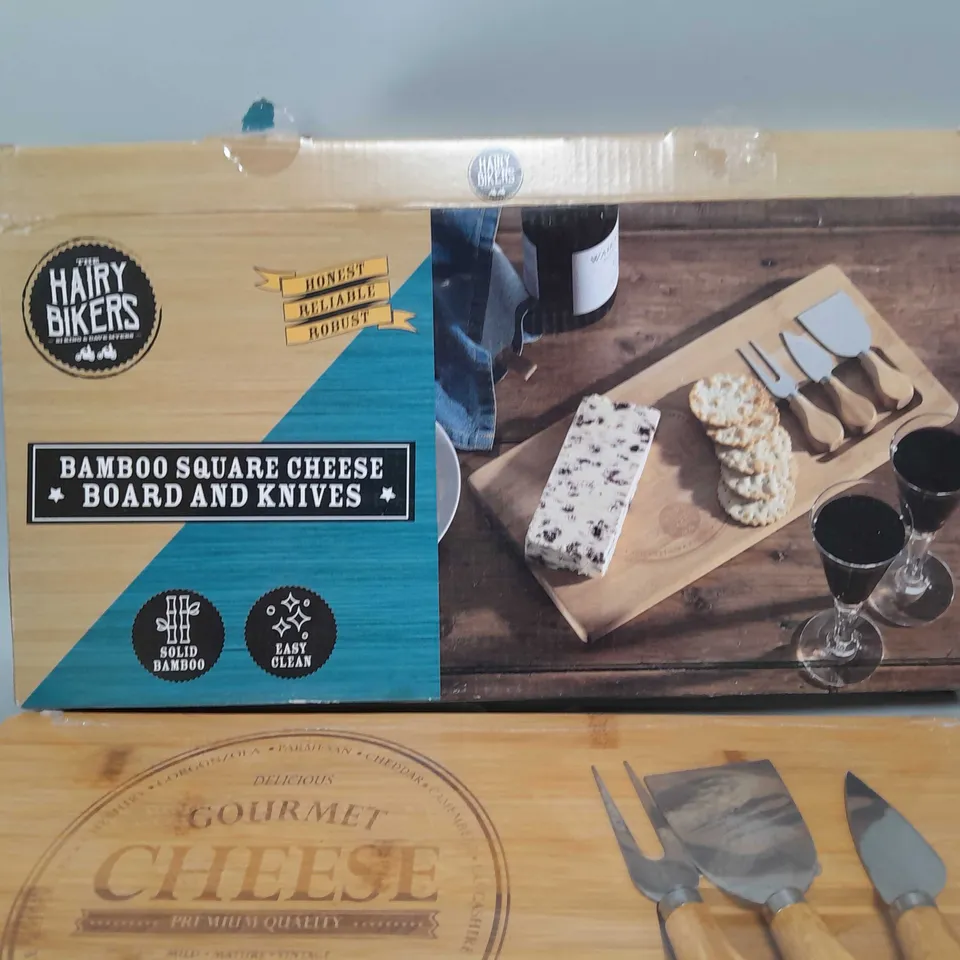 BOXED BAMBOO CHEESE BOARD AND KNIVES