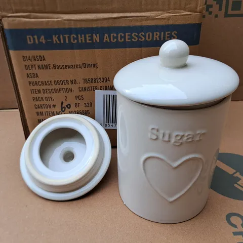 PALLET CONTAINING APPROXIMATELY 140 BRAND NEW 2-PACK BOXES OF CERAMIC HEART THEMED SUGAR CANISTERS