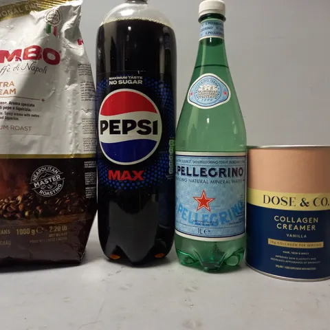 TOTE OF APPROX 10 ASSORTED FOOD ITEMS TO INCLUDE - PEPSI MAX , ENSURE PLUS , KIMBO EXTRA CREAM ETC