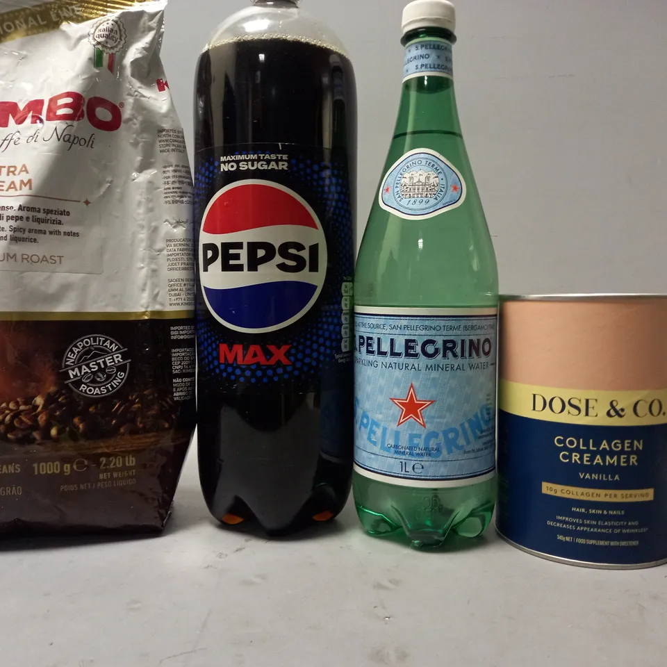 TOTE OF APPROX 10 ASSORTED FOOD ITEMS TO INCLUDE - PEPSI MAX , ENSURE PLUS , KIMBO EXTRA CREAM ETC