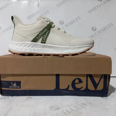 BOXED PAIR OF LEMIEUX TRAX WATERPROOF TRAINERS IN CREAM UK SIZE 6