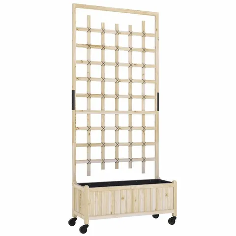BOXED OUTSUNNY WOODEN TRELLIS PLANTER, RAISED GARDEN BED WITH WHEELS - NATURAL (1 BOX)
