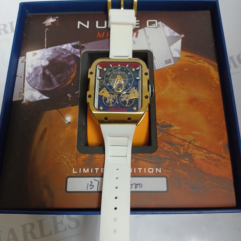 BOXED NUBEO LIMITED EDITION WHITE SILICONE STRAP 137/600 WATCH WITH NUSOUND WIRELESS EAR BUDS