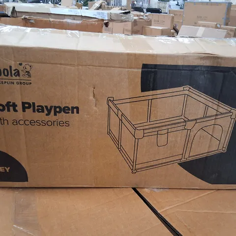 BOXED KIDOOLA SOFT PLAYPEN WITH ACCESSORIES IN GREY