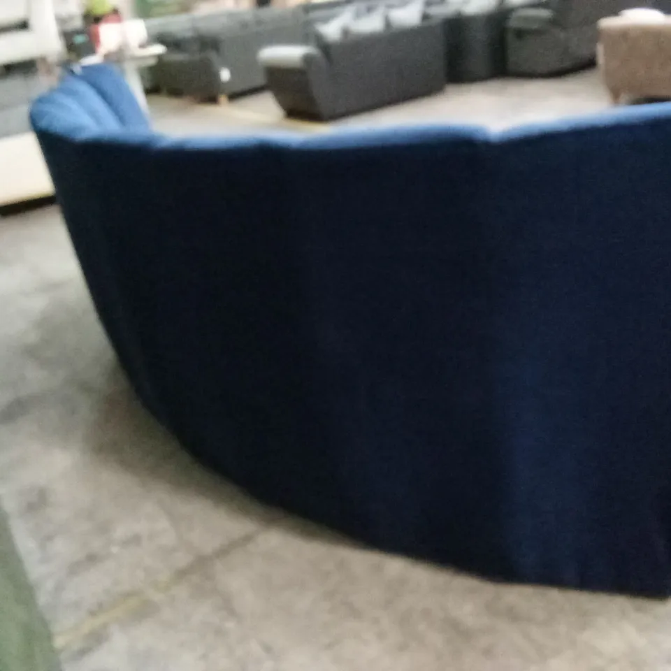 QUALITY DESIGNER CURVED DEEP BLUE FABRIC ARMLESS SOFA