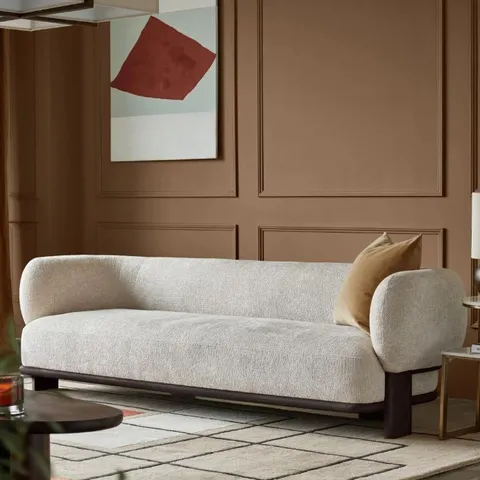 BOXED DANETTI FLORENCE DARK WOOD 3 SEATER SOFA - NATURAL CHUNKY WEAVE