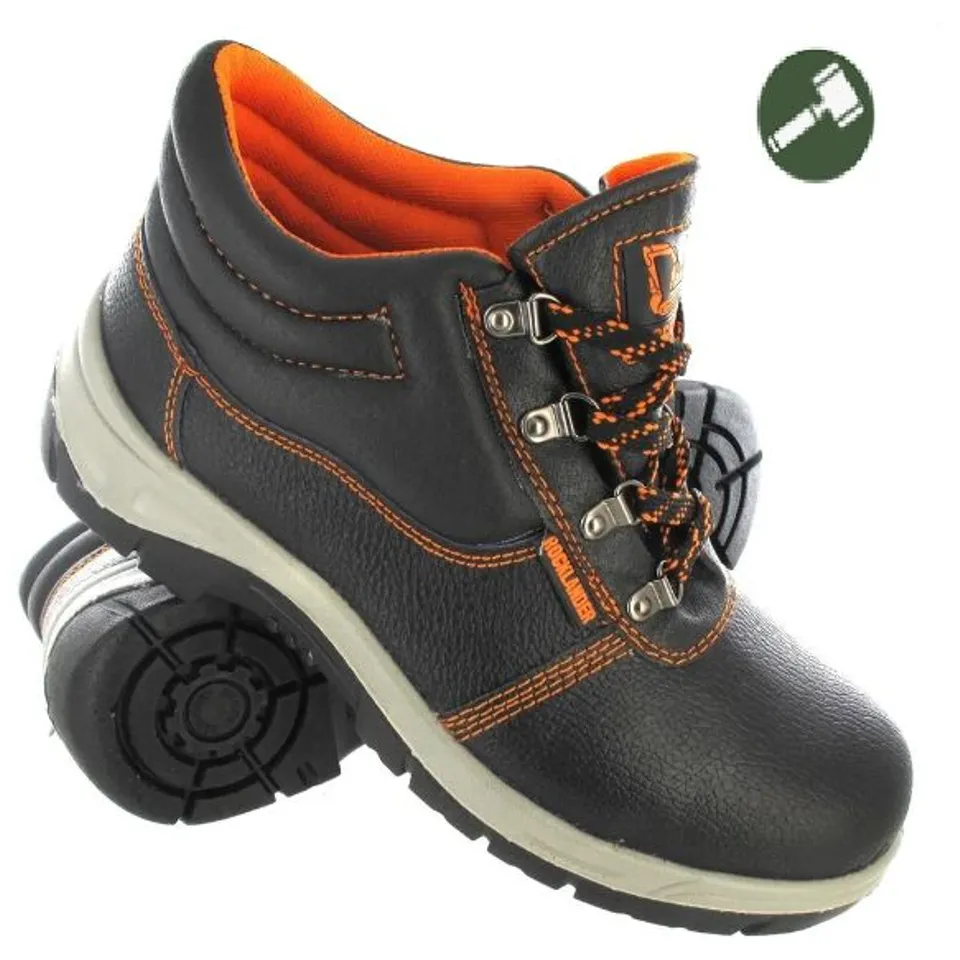 BRAND NEW ROCKLANDER MEN WORK BOOTS WITH CAP ANKLE PROTECTOR AND LEATHER STEEL TOE SAFETY SHOES SIZE 8