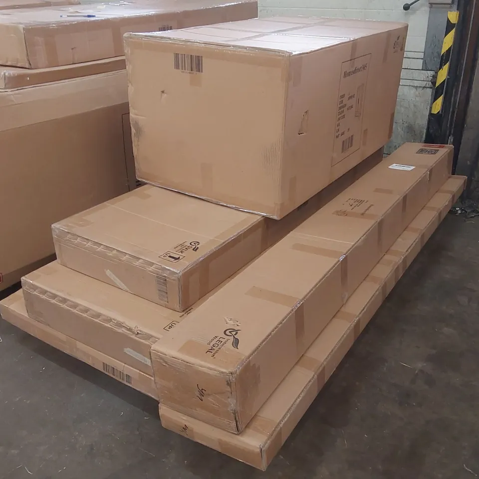 PALLET CONTAINING HOMESDIRECT365 MONTPELLIER BLANC 2 DOOR WARDROBE PARTS AND MONTPELLIER BED PARTS//INCOMPLETE SETS (MISSING PARTS)