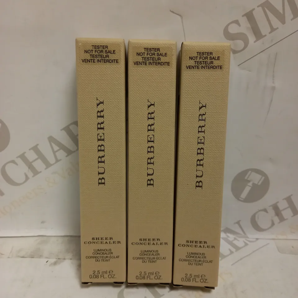 LOT OF 3 X 2.5ML BURBERRY SHEER LUMINOUS CONCEALER - SOFT BEIGE NO.2	
