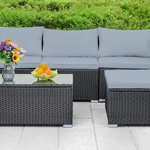 BOXED 4-SEATER KNIGHTSBRIDGE RATTAN GARDEN FURNITURE SOFA SET - BLACK (2 BOXES)