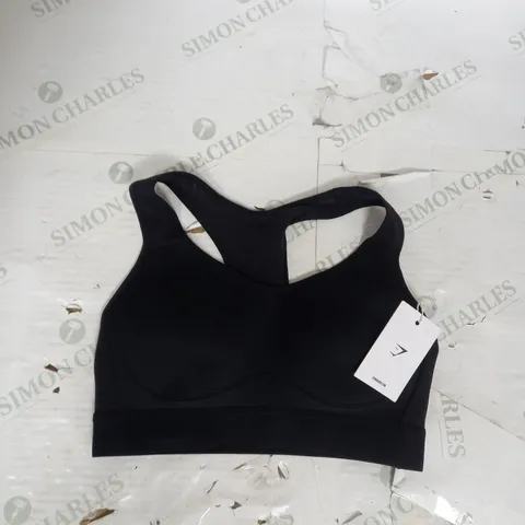 GYMSHARK LIGHTWEIGHT HIGH SUPPORT SPORTS BRA IN BLACK SIZE S