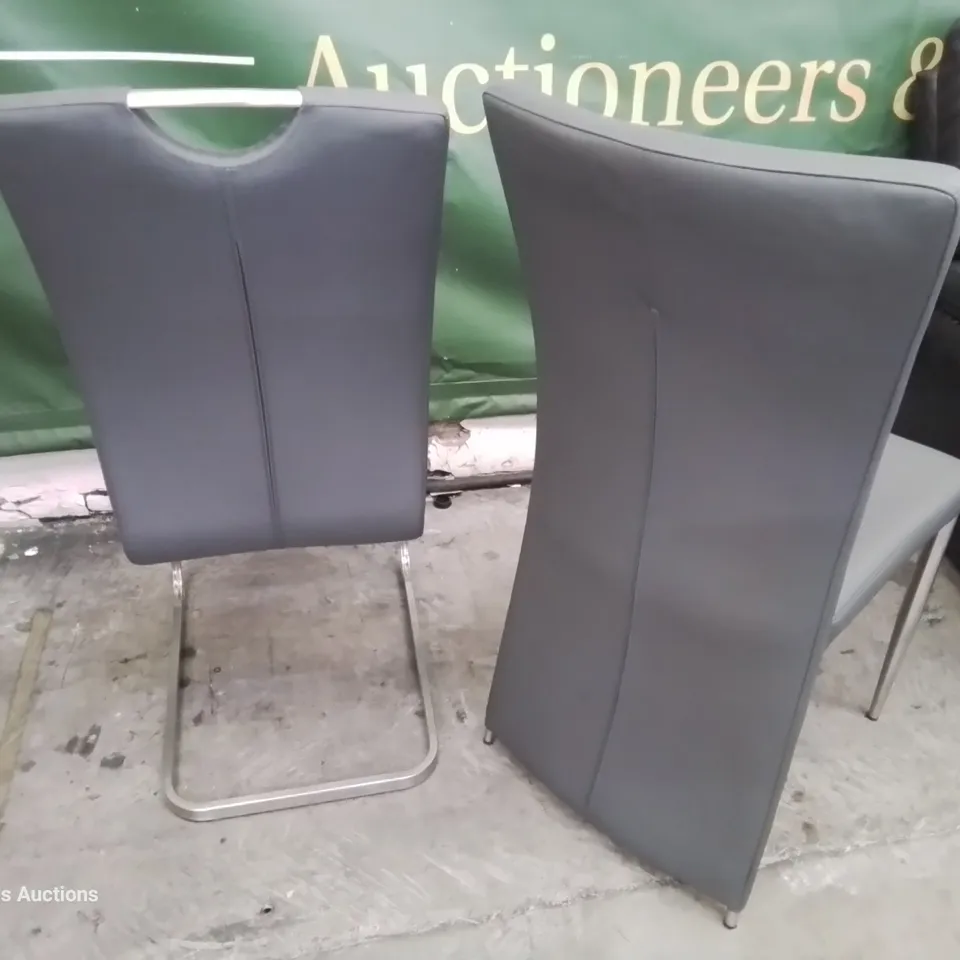 TWO DESIGNER UPHOLSTERED DINING CHAIRS GREY PU