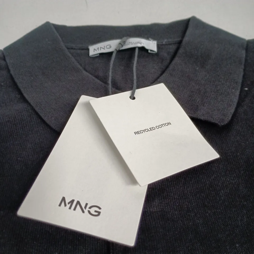 MNG MANGO POLO SHIRT – BLACK, RECYCLED COTTON (UK SIZE L)