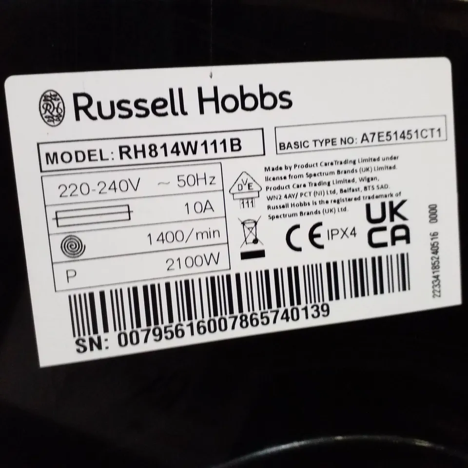 RUSSELL HOBBS FREESTANDING WASHING MACHINE 8KG BLACK - UNPROCESSED RAW RETURN