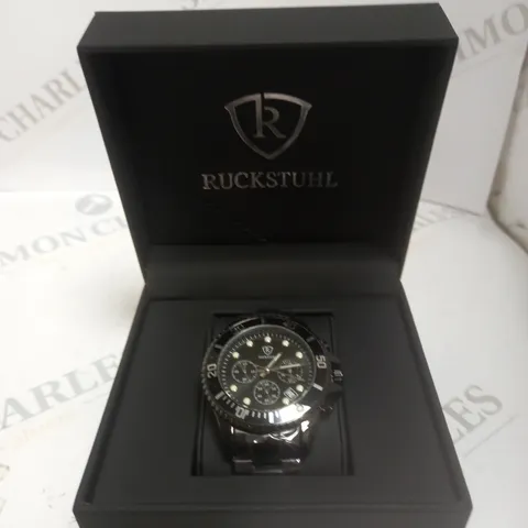 MENS RUCKSTUHL CHRONOGRAPH 8829 WATCH – BLACK DIAL - BLACK STAINLESS STEEL STRAP – 3ATM WATER RESISTANT – DATE FUNCTION