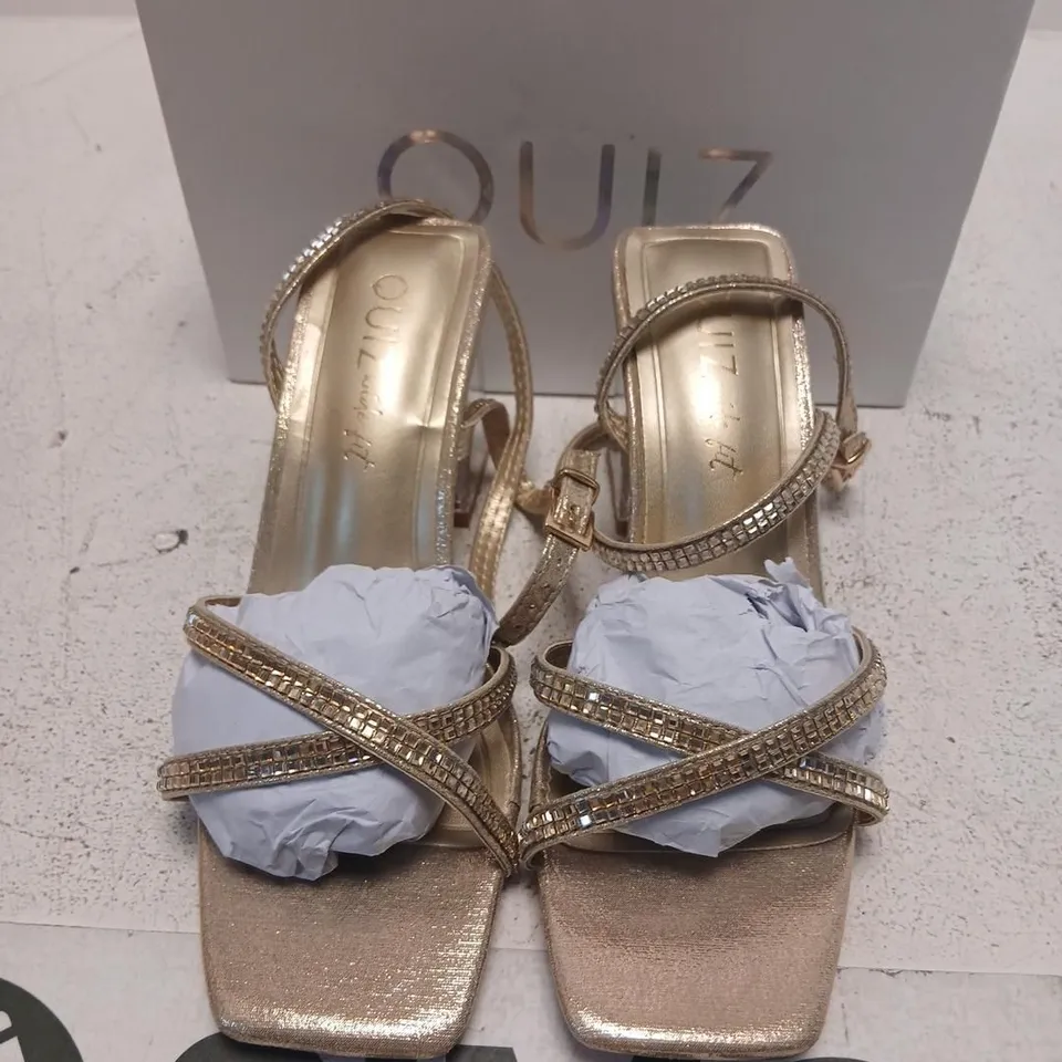 QUIZ GOLD STRAPPY HEELED SANDALS – UK 5 (WOMENS)