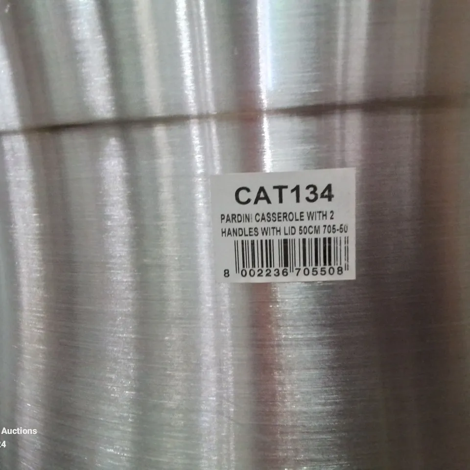 LOT CONTAINING 3 LARGE STAINLESS STEEL PARDINI CASSEROLE POTS (LIDS NOT INCLUDED)