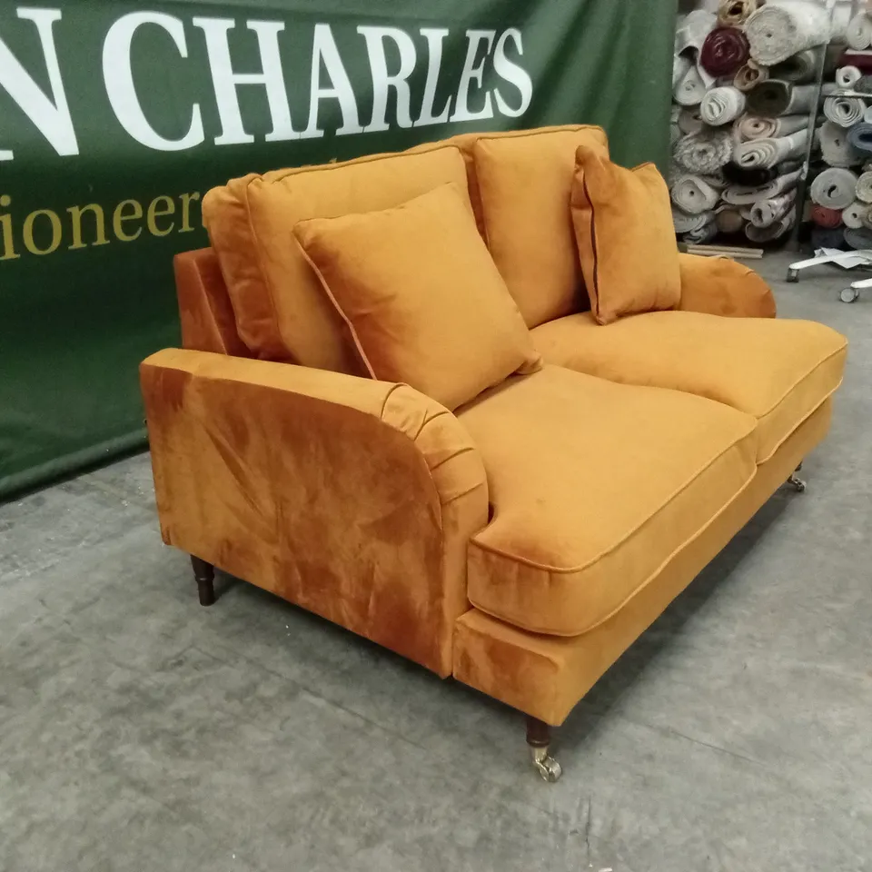 DESIGNER 2 SEATER VELVET SOFA - ORANGE