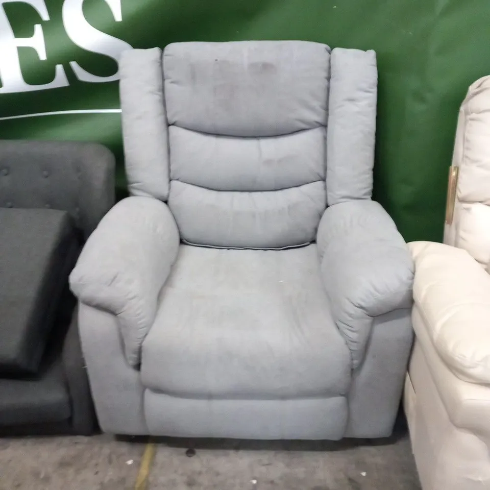 DESIGNER GREY FABRIC RECLINING ARMCHAIR
