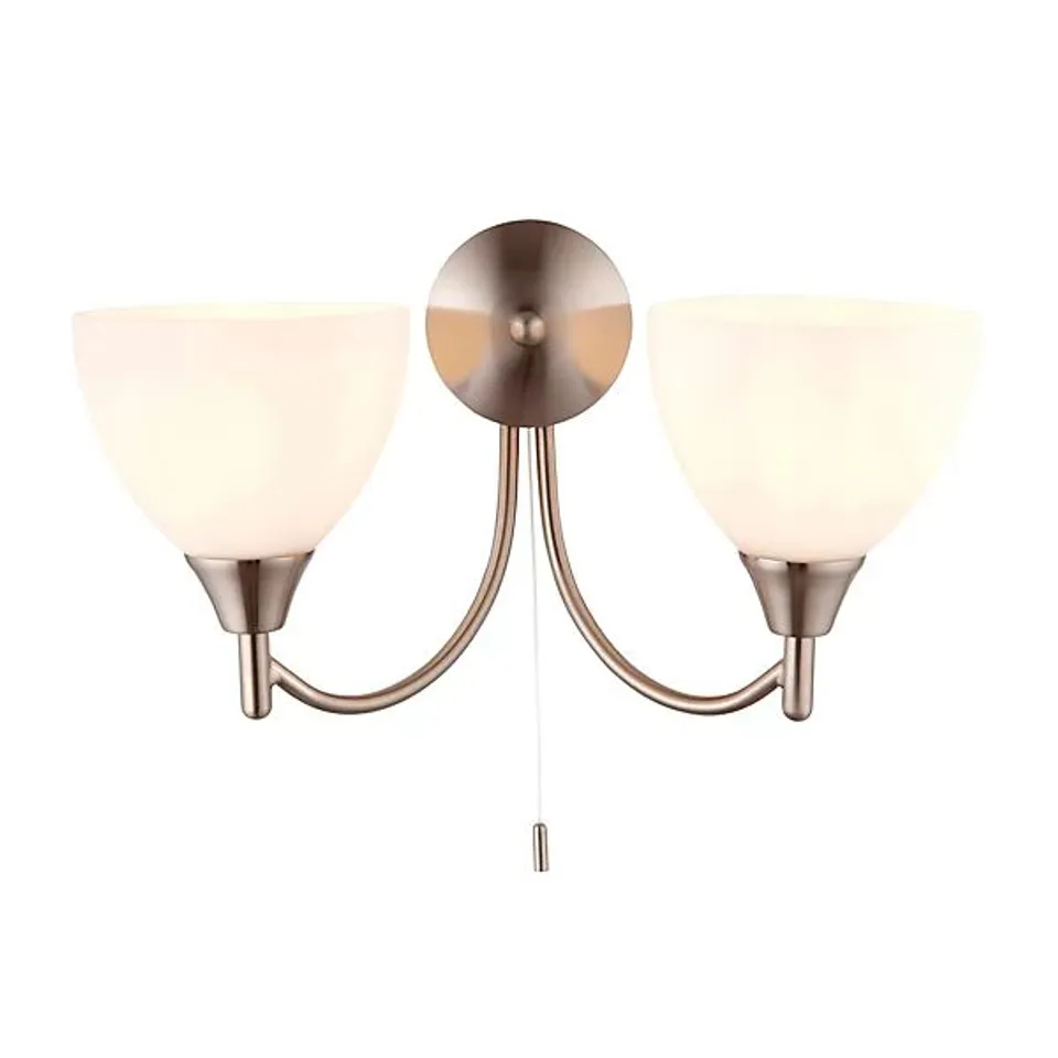 BOXEDLUMINOSA ALTON 2 LIGHT INDOOR WALL LIGHT SATIN CHROME WITH MATT OPAL GLASS, E14