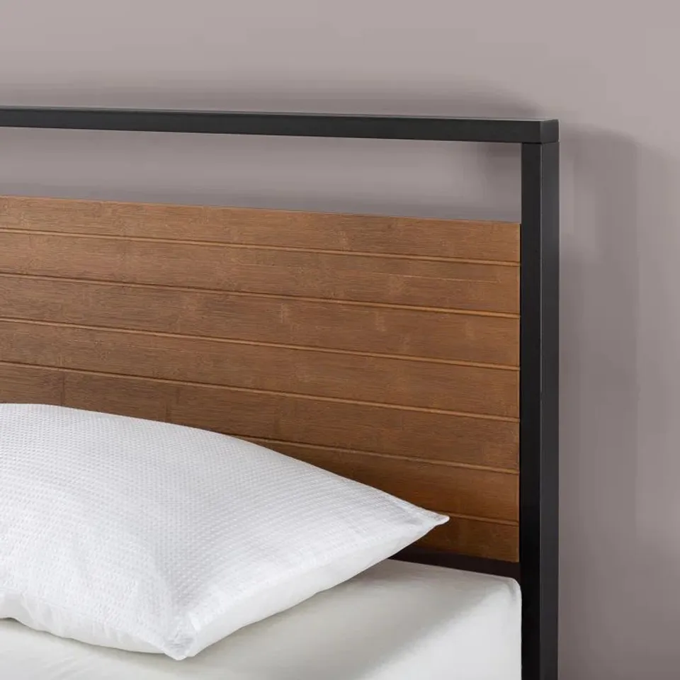 BOXED BAGHDO INDUSTRIAL BED FRAME WITH SOLID WOOD HEADBOARD // SIZE UNSPECIFIED (1 BOX)