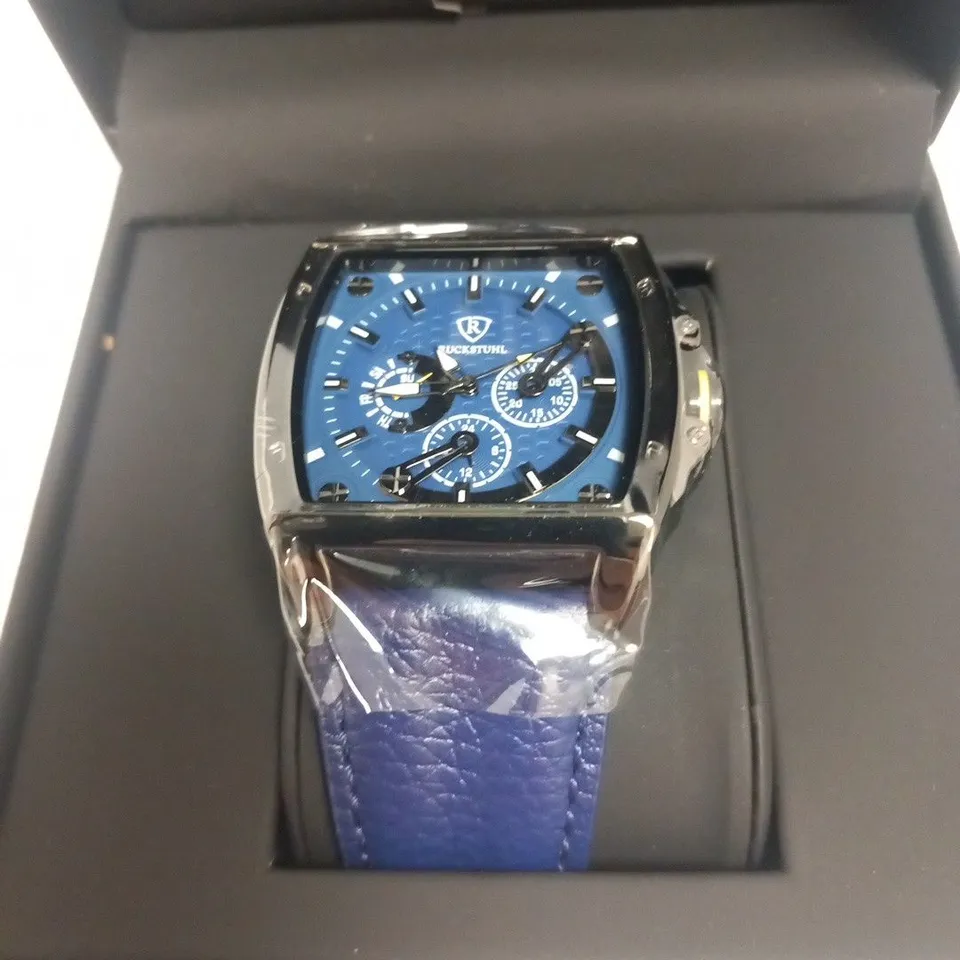 MEN’S RUCKSTUHL R300 CHRONOGRAPH WATCH – BUE MULTI FUNCTION DIAL – 3ATM WATER RESISTANT – BLUE GENUINE LEATHER STRAP – RRP £600