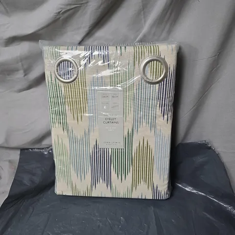 JOHN LEWIS VALLE IKAT NAVY EYELET CURTAINS – ONE PAIR (BOXED) - WIDTH 228CM DROP 182CM 