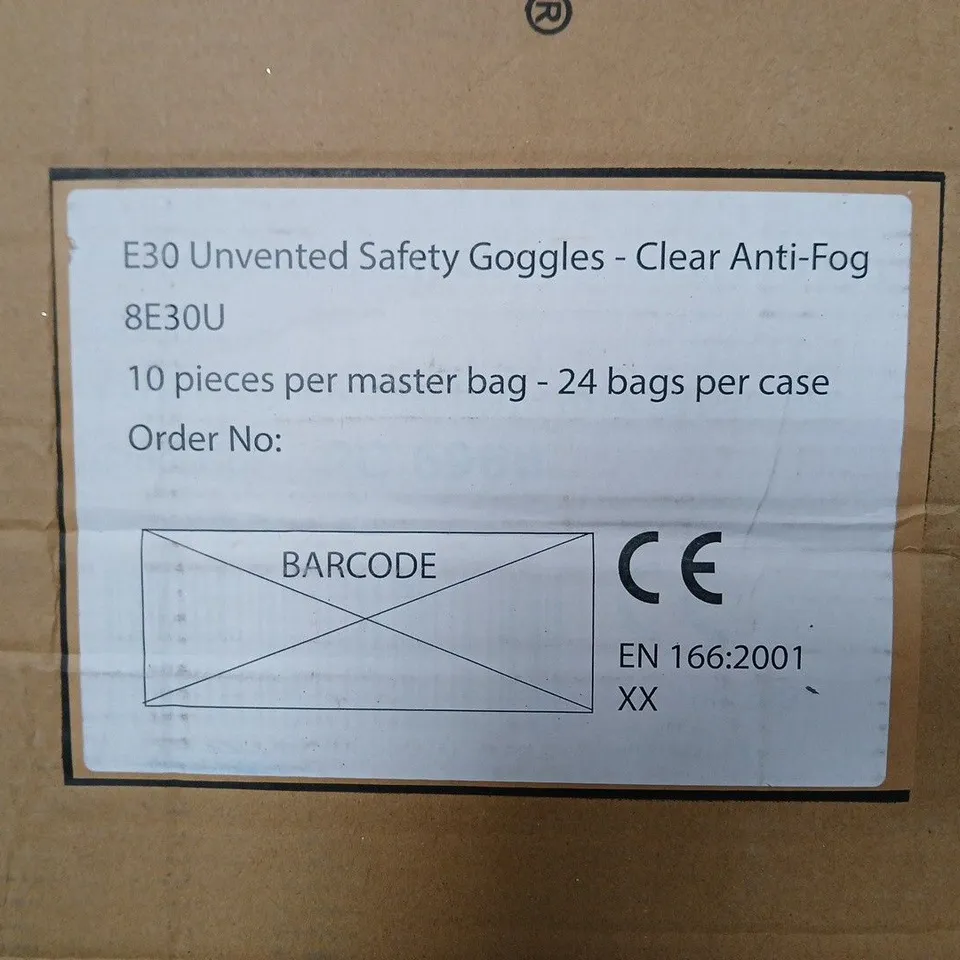 E30 UNVENTED SAFETY GOGGLES – CLEAR ANTI-FOG (10 PER MASTER BAG; 24 BAGS PER CASE) – SUPERTOUCH PERSONAL PROTECTIVE EQUIPMENT