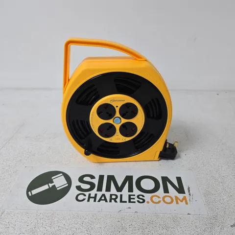 YELLOW EXTENSION REEL WITH 4-OUTLET MAINS BLOCK – UK PLUG, 230V/13A