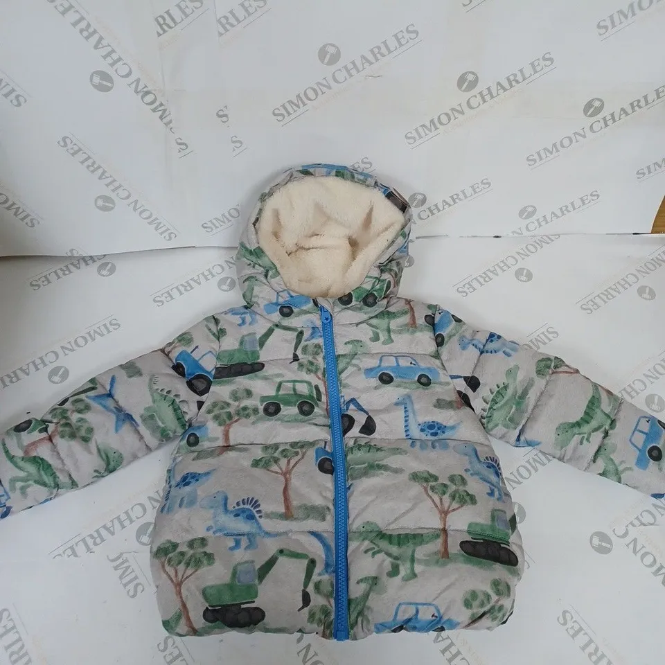 BOYS ZIPPED BUBBLE COAT WITH DINOSAUR PATTERN SIZE 2-3 YEARS