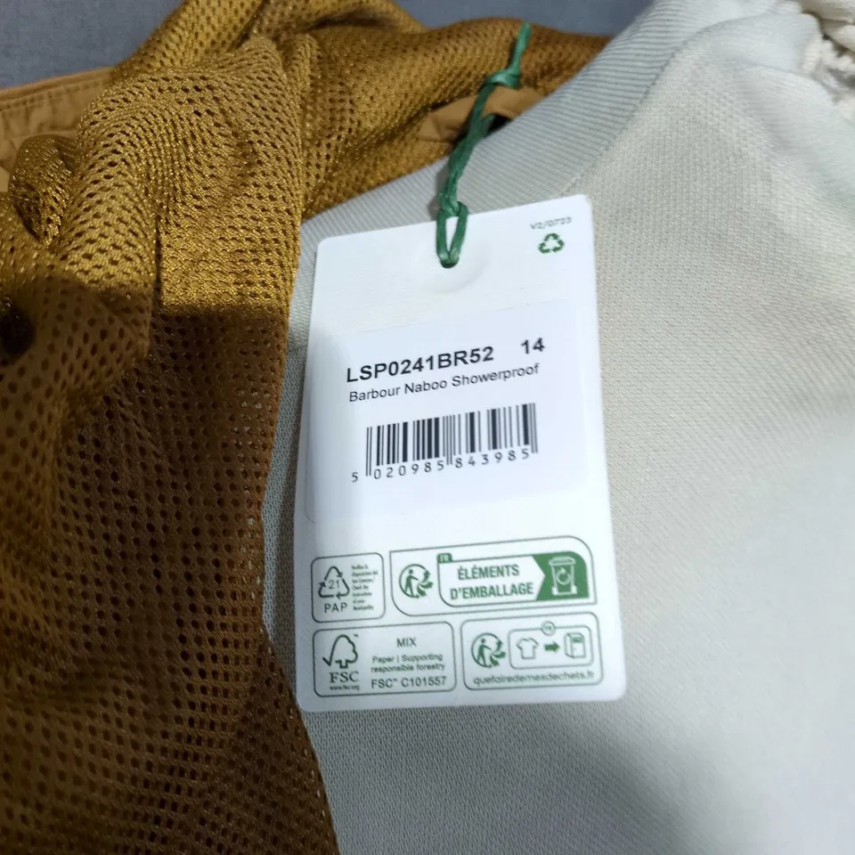 BARBOUR NABOO SHOWERPROOF COAT - BROWN, UK SIZE 14