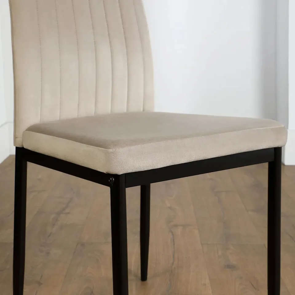 BOXED LEON DINING CHAIR, CHAMPAGNE CLASSIC VELVET & BLACK STEEL (1 BOX)