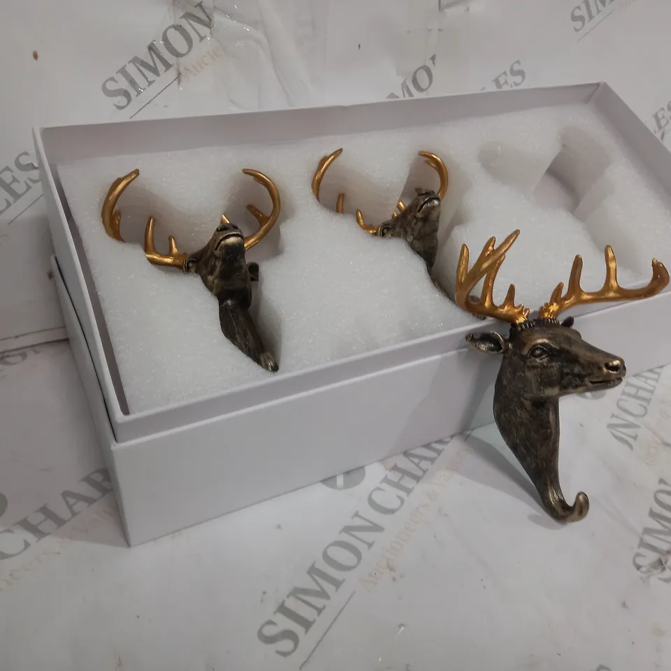 BOXED ALISON CORK SET OF 3 WALL HOOK STAGS