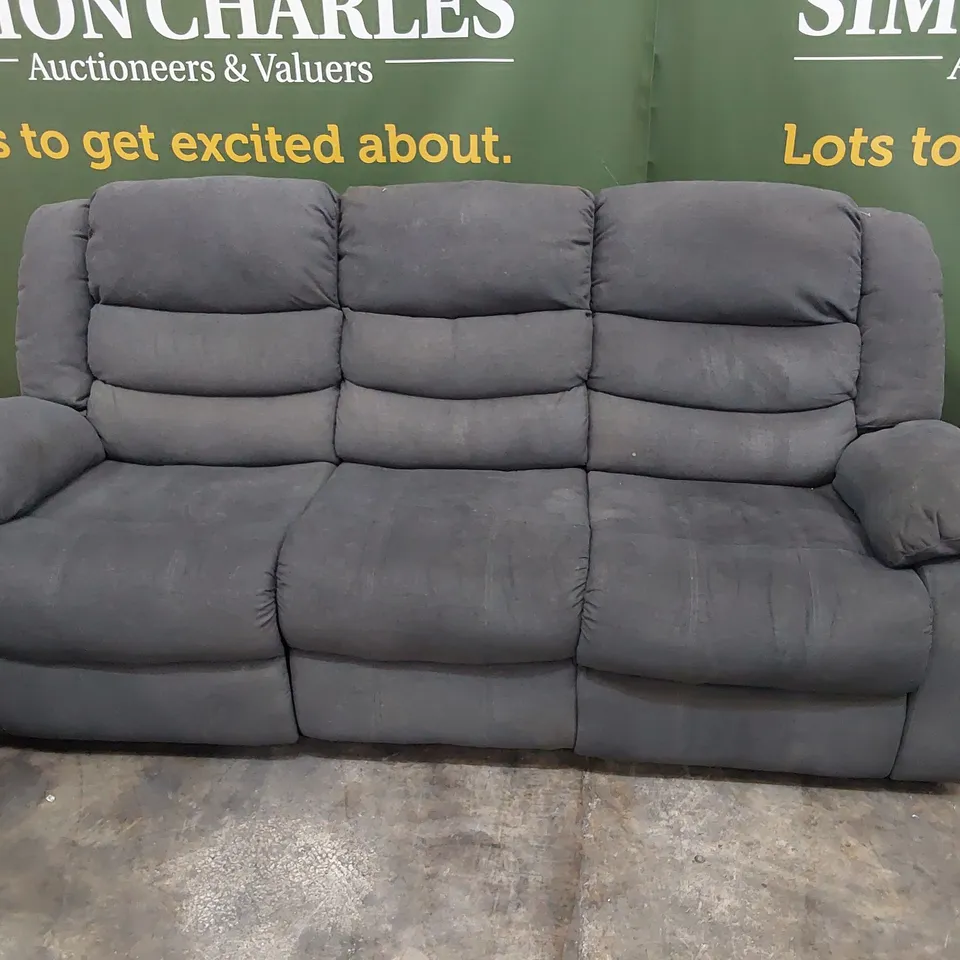 DESIGNER MANUAL RECLINING THREE SEATER SOFA GREY FABRIC